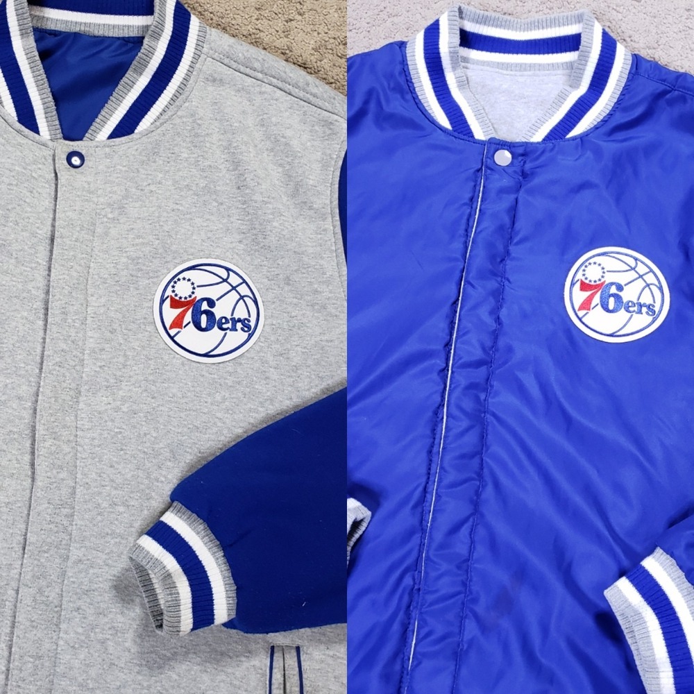 Philadelphia 76ers JH Design Reversible Jacket XL Gray/Royal Fleece Snap Buttons